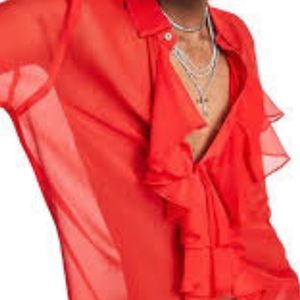 Lane Bryant, Plus Size 2 X Ruffle Chiffon Top V-Neck 3/4 Sleeves